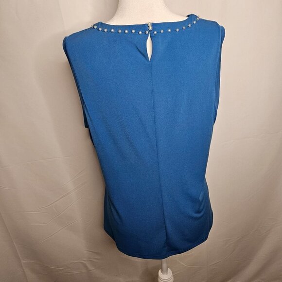 Karl Lagerfeld Paris Blue Size XL Pearl Detail On Sleeveless Shell Top - Picture 3 of 11